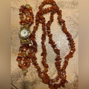 Carnelian agate watch & necklace set. Gorgeous set!